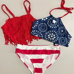 Girl's Red and Blue Fringe Bikini Set